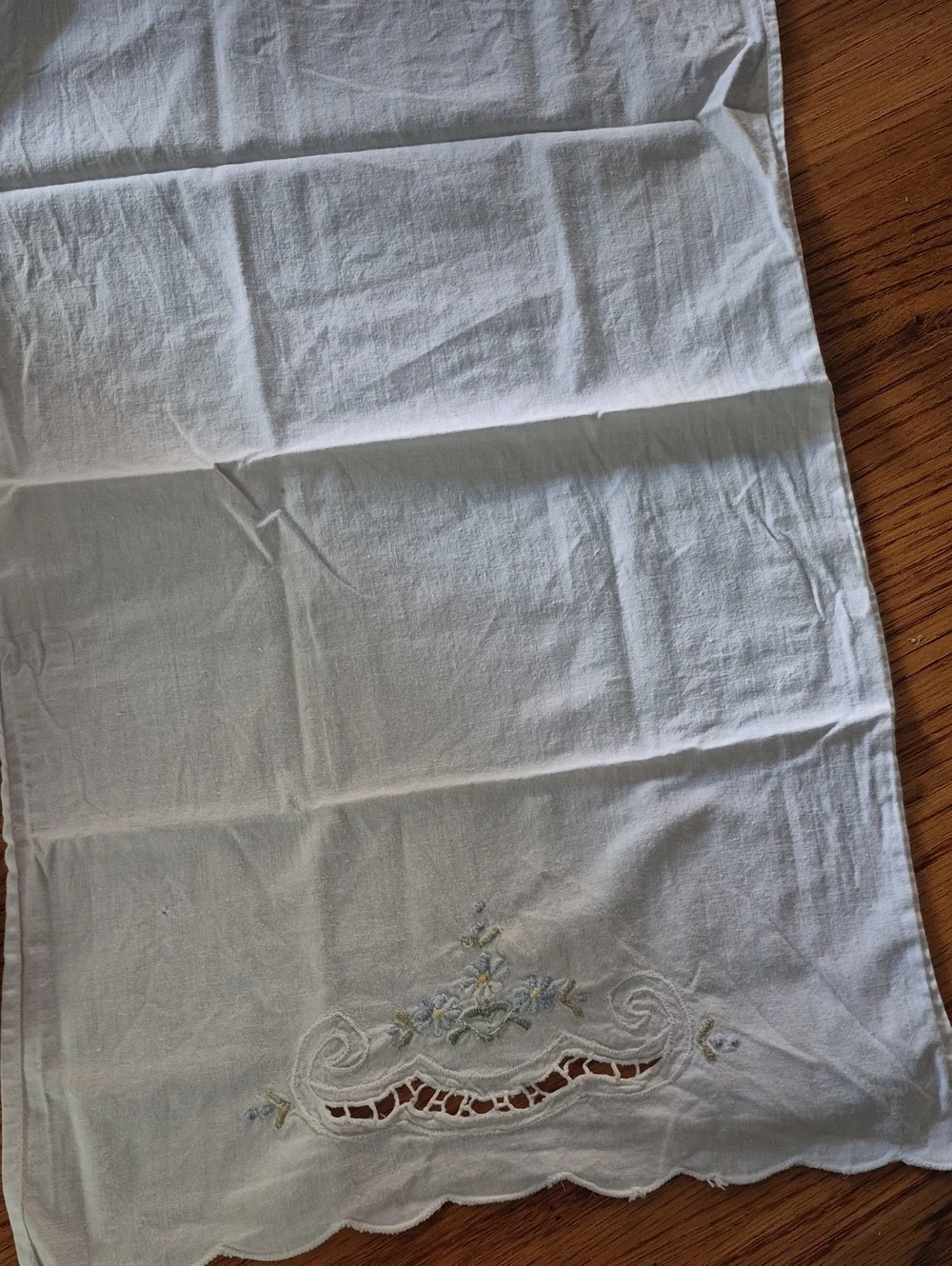 Classic White Embroidered Linen Tea Towel